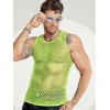 COOFANDY Men Casual Tank Tops Mesh Shirt See Through Sleeveless Shirts Muscle Fishnet Fitted Tee Clubwear Summer(Lime Green)