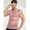 COOFANDY Men Casual Tank Tops Mesh Shirt See Through Sleeveless Shirts Muscle Fishnet Fitted Tee Clubwear Summer(Pink)
