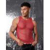 COOFANDY Men Casual Tank Tops Mesh Shirt See Through Sleeveless Shirts Muscle Fishnet Fitted Tee Clubwear Summer(Red)
