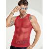 COOFANDY Men Casual Tank Tops Mesh Shirt See Through Sleeveless Shirts Muscle Fishnet Fitted Tee Clubwear Summer(Red)