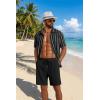 COOFANDY Men’s 2 Piece Outfit Casual Short Sleeve Button Down Shirt and Beach Shorts Set Summer Vacation Outfits for Men(Black Stripe)