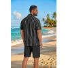 COOFANDY Men’s 2 Piece Outfit Casual Short Sleeve Button Down Shirt and Beach Shorts Set Summer Vacation Outfits for Men(Black Stripe)
