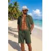 COOFANDY Men’s 2 Piece Outfit Casual Short Sleeve Button Down Shirt and Beach Shorts Set Summer Vacation Outfits for Men(Dark Green)