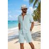 COOFANDY Men’s 2 Piece Outfit Casual Short Sleeve Button Down Shirt and Beach Shorts Set Summer Vacation Outfits for Men(Light Blue)