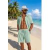 COOFANDY Men’s 2 Piece Outfit Casual Short Sleeve Button Down Shirt and Beach Shorts Set Summer Vacation Outfits for Men(Light Green)