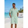 COOFANDY Men’s 2 Piece Outfit Casual Short Sleeve Button Down Shirt and Beach Shorts Set Summer Vacation Outfits for Men(Light Green)