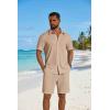 COOFANDY Men’s 2 Piece Outfit Casual Short Sleeve Button Down Shirt and Beach Shorts Set Summer Vacation Outfits for Men(Light Khaki)