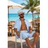 COOFANDY Men’s 2 Piece Outfit Casual Short Sleeve Button Down Shirt and Beach Shorts Set Summer Vacation Outfits for Men(White Blue Stripe)