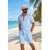 COOFANDY Men’s 2 Piece Outfit Casual Short Sleeve Button Down Shirt and Beach Shorts Set Summer Vacation Outfits for Men(White Blue Stripe)