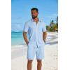 COOFANDY Men’s 2 Piece Outfit Casual Short Sleeve Button Down Shirt and Beach Shorts Set Summer Vacation Outfits for Men(White Blue Stripe)