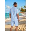 COOFANDY Men’s 2 Piece Outfit Casual Short Sleeve Button Down Shirt and Beach Shorts Set Summer Vacation Outfits for Men(White Blue Stripe)