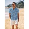 COOFANDY Men’s Casual Henley Shirt Band Collar Short Sleeve Shirt Summer Beach Hippie T-Shirt(Blue Palm Leaf)