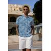 COOFANDY Men’s Casual Henley Shirt Band Collar Short Sleeve Shirt Summer Beach Hippie T-Shirt(Blue Palm Leaf)