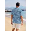 COOFANDY Men’s Casual Henley Shirt Band Collar Short Sleeve Shirt Summer Beach Hippie T-Shirt(Blue Palm Leaf)