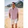 COOFANDY Men’s Casual Henley Shirt Band Collar Short Sleeve Shirt Summer Beach Hippie T-Shirt(Light Pink)