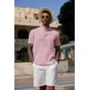 COOFANDY Men’s Casual Henley Shirt Band Collar Short Sleeve Shirt Summer Beach Hippie T-Shirt(Light Pink)