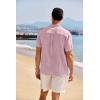 COOFANDY Men’s Casual Henley Shirt Band Collar Short Sleeve Shirt Summer Beach Hippie T-Shirt(Light Pink)