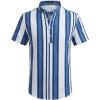 COOFANDY Men’s Casual Henley Shirt Band Collar Short Sleeve Shirt Summer Beach Hippie T-Shirt(Stripe-white & Blue)