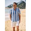 COOFANDY Men’s Casual Henley Shirt Band Collar Short Sleeve Shirt Summer Beach Hippie T-Shirt(Stripe-white & Blue)