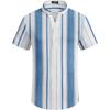COOFANDY Men’s Casual Henley Shirt Band Collar Short Sleeve Shirt Summer Beach Hippie T-Shirt(Stripe-white & Lake Blue)
