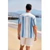 COOFANDY Men’s Casual Henley Shirt Band Collar Short Sleeve Shirt Summer Beach Hippie T-Shirt(Stripe-white & Lake Blue)