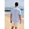 COOFANDY Men’s Casual Henley Shirt Band Collar Short Sleeve Shirt Summer Beach Hippie T-Shirt(Stripe-white & Light Blue)