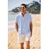 COOFANDY Men’s Casual Henley Shirt Band Collar Short Sleeve Shirt Summer Beach Hippie T-Shirt(Stripe-white & Light Blue)