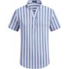 COOFANDY Men’s Casual Henley Shirt Band Collar Short Sleeve Shirt Summer Beach Hippie T-Shirt(Stripe-white & Light Blue)