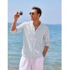 COOFANDY Men’s Cotton Linen Henley T-Shirt Long Sleeve Hippie Casual Beach T-Shirts(Blue Pinstripe)