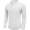 COOFANDY Men’s Cotton Linen Henley T-Shirt Long Sleeve Hippie Casual Beach T-Shirts(Blue Pinstripe)