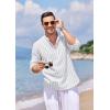 COOFANDY Men’s Cotton Linen Henley T-Shirt Long Sleeve Hippie Casual Beach T-Shirts(Blue Pinstripe)