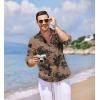 COOFANDY Men’s Cotton Linen Henley T-Shirt Long Sleeve Hippie Casual Beach T-Shirts(Dark Khaki Floral)