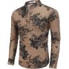 COOFANDY Men’s Cotton Linen Henley T-Shirt Long Sleeve Hippie Casual Beach T-Shirts(Dark Khaki Floral)