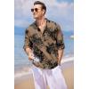 COOFANDY Men’s Cotton Linen Henley T-Shirt Long Sleeve Hippie Casual Beach T-Shirts(Dark Khaki Floral)