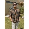COOFANDY Men’s Cotton Linen Henley T-Shirt Long Sleeve Hippie Casual Beach T-Shirts(Dark Khaki Floral)