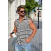 COOFANDY Mens Sleeveless Flannel Shirt Casual Summer Tank Top Button Up Sleeveless Beach Shirts with Chest Pocket(Black-2)