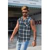 COOFANDY Mens Sleeveless Flannel Shirt Casual Summer Tank Top Button Up Sleeveless Beach Shirts with Chest Pocket(Blue)