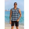 COOFANDY Mens Sleeveless Flannel Shirt Casual Summer Tank Top Button Up Sleeveless Beach Shirts with Chest Pocket(Blue)