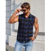 COOFANDY Mens Sleeveless Flannel Shirt Casual Summer Tank Top Button Up Sleeveless Beach Shirts with Chest Pocket(Blue-1)