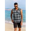 COOFANDY Mens Sleeveless Flannel Shirt Casual Summer Tank Top Button Up Sleeveless Beach Shirts with Chest Pocket(Blue-green)
