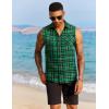 COOFANDY Mens Sleeveless Flannel Shirt Casual Summer Tank Top Button Up Sleeveless Beach Shirts with Chest Pocket(Green)