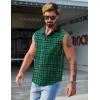 COOFANDY Mens Sleeveless Flannel Shirt Casual Summer Tank Top Button Up Sleeveless Beach Shirts with Chest Pocket(Green)