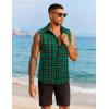 COOFANDY Mens Sleeveless Flannel Shirt Casual Summer Tank Top Button Up Sleeveless Beach Shirts with Chest Pocket(Green)