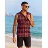 COOFANDY Mens Sleeveless Flannel Shirt Casual Summer Tank Top Button Up Sleeveless Beach Shirts with Chest Pocket(Red)