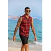 COOFANDY Mens Sleeveless Flannel Shirt Casual Summer Tank Top Button Up Sleeveless Beach Shirts with Chest Pocket(Red)