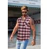 COOFANDY Mens Sleeveless Flannel Shirt Casual Summer Tank Top Button Up Sleeveless Beach Shirts with Chest Pocket(Red-1)