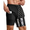 COOFANDY 2 in 1 Mens Swim Trunks 7 Inch Quick Dry Board Shorts Beach Swim Shorts Bathing Suit with Compression Liner(Black American Flag)