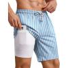 COOFANDY 2 in 1 Mens Swim Trunks 7 Inch Quick Dry Board Shorts Beach Swim Shorts Bathing Suit with Compression Liner(Blue Stripe)