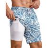 COOFANDY 2 in 1 Mens Swim Trunks 7 Inch Quick Dry Board Shorts Beach Swim Shorts Bathing Suit with Compression Liner(Deep Blue Plam Leaf)