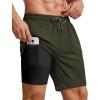 COOFANDY 2 in 1 Mens Swim Trunks 7 Inch Quick Dry Board Shorts Beach Swim Shorts Bathing Suit with Compression Liner(Olive Green)